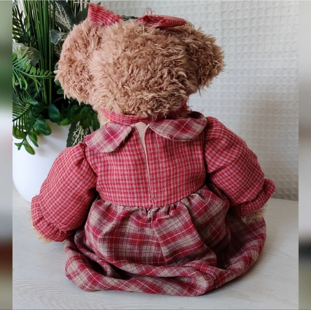 Serina Tan Teddy Bear w/Red and Tan Plaid Dress & Matching Head Band Plush Toy
